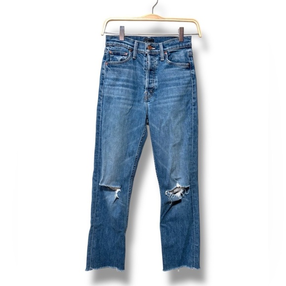 MOTHER The Tomcat Ankle Fray Jeans in Globe Trotter High Waist Raw Hem Size 25 - Picture 4 of 11
